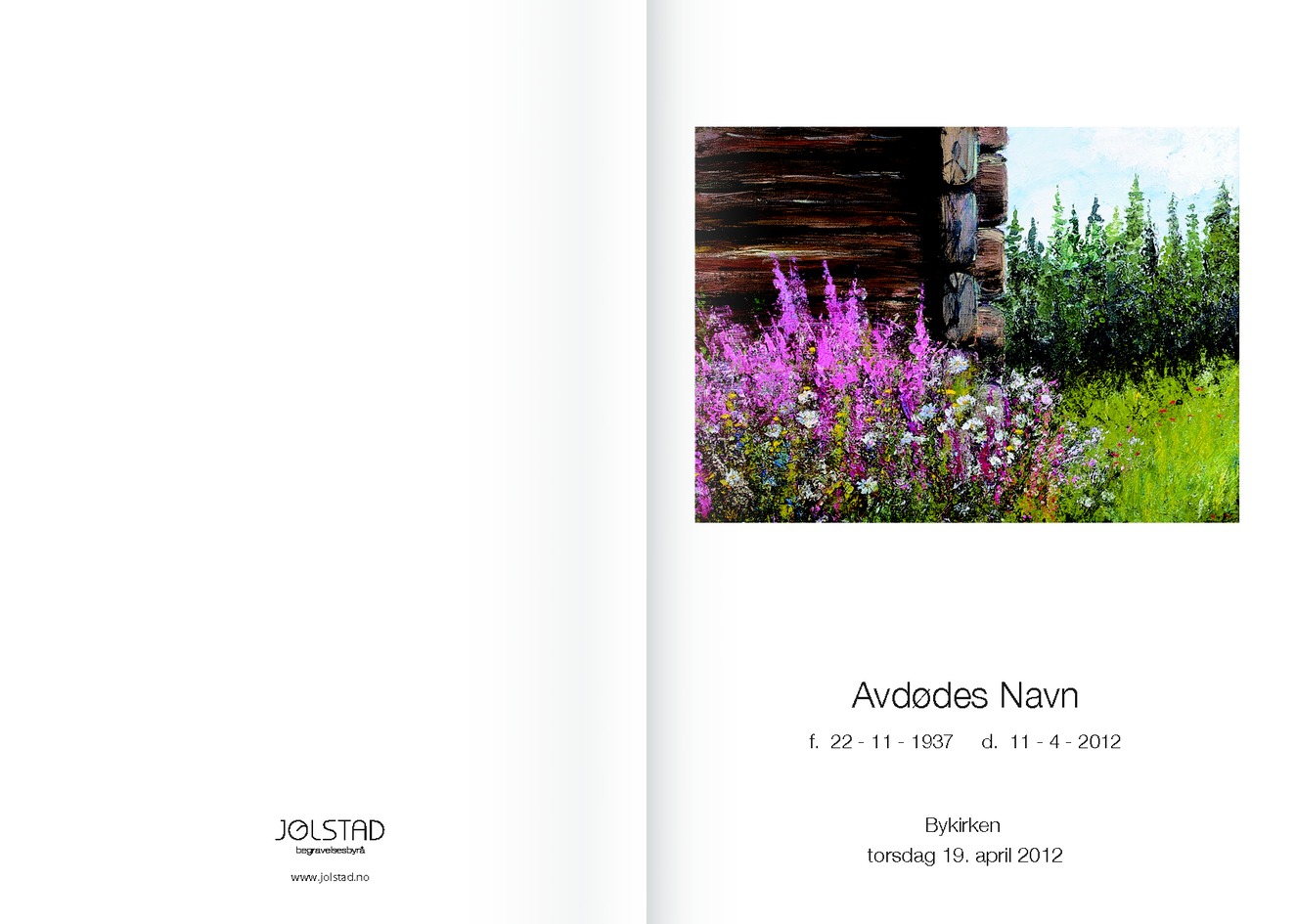 Lite bilde av hyttevegg på forsiden av programhefte fra Jølstad