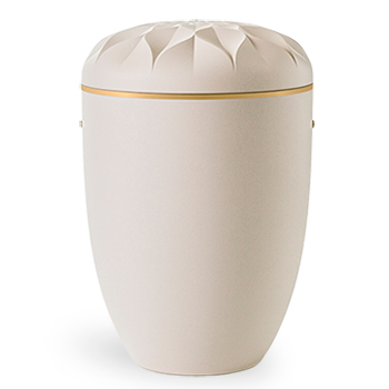 Biourne i hvit, med tynn gullkant kan bestilles hos Jølstad Begravelsesbyrå